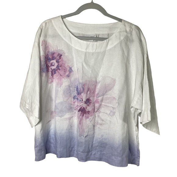 J. Jill Pure Jill Linen Watercolor Flower Floral Flowy Shirt - Size X-Small - Picture 2 of 6